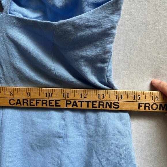 Zara linen blend baby blue tie front cropped pants jumpsuit Sz XS - Picture 10 of 14